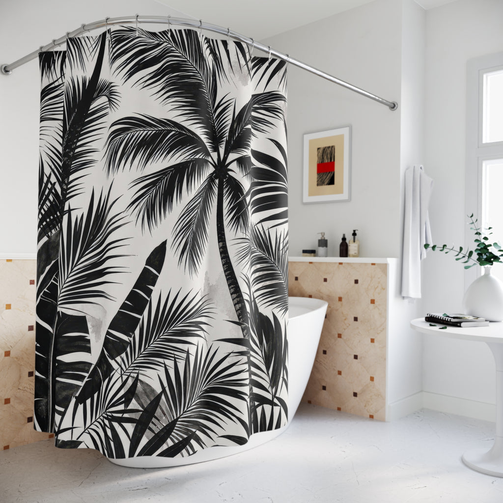 Black White Tropical Tree Shower Curtain
