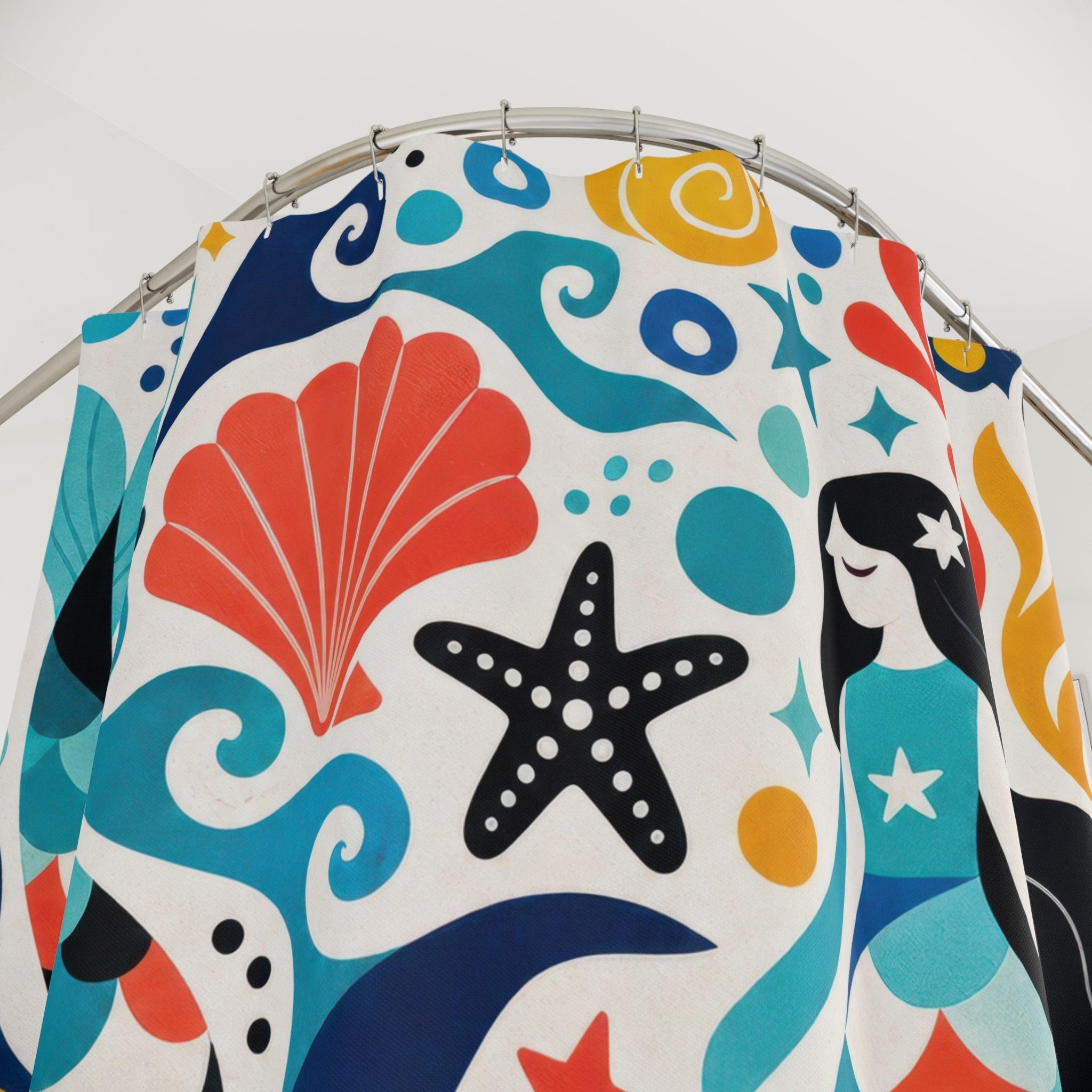 Bold Folk Art Ocean Shower Curtain