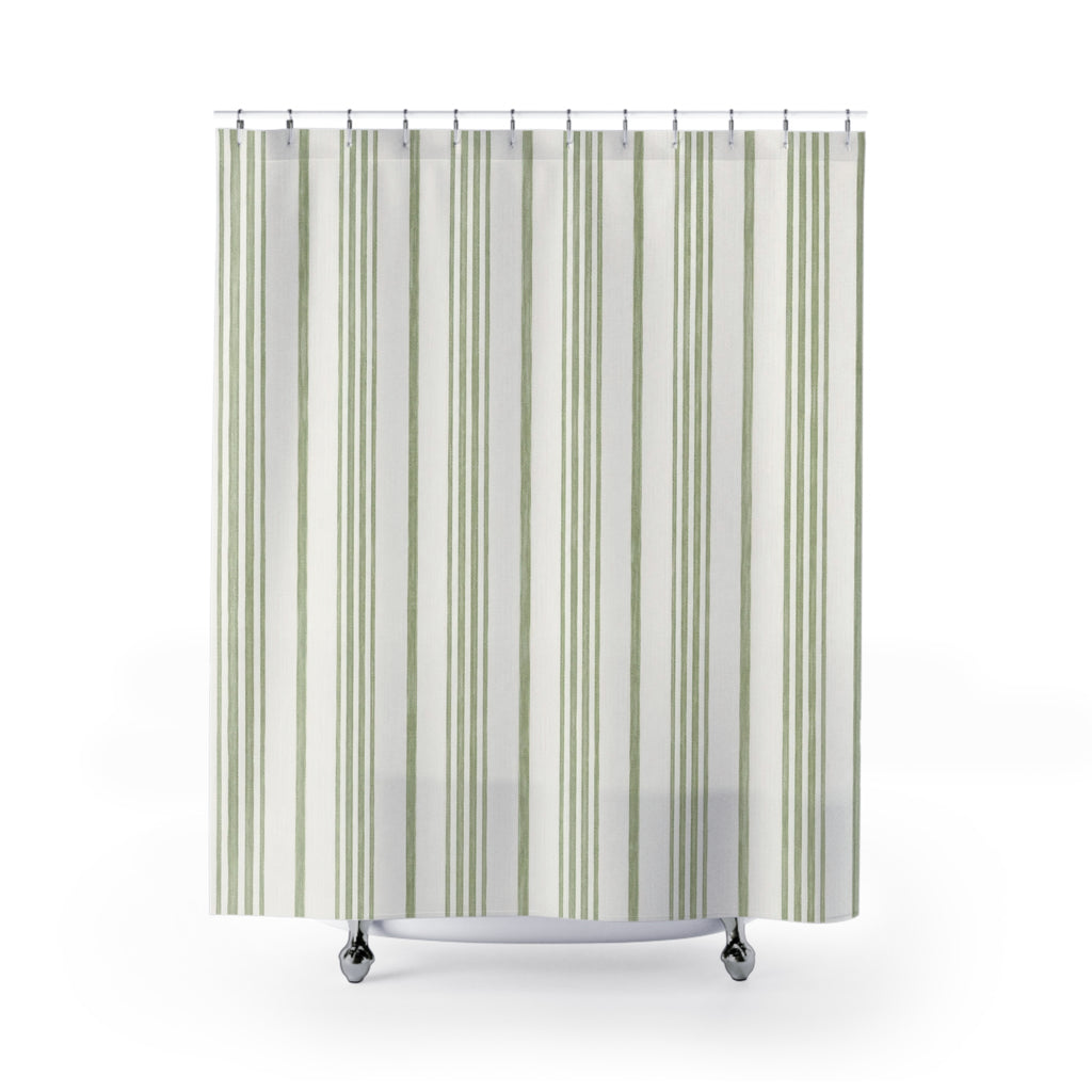 Sage Ticking Stripe Shower Curtain