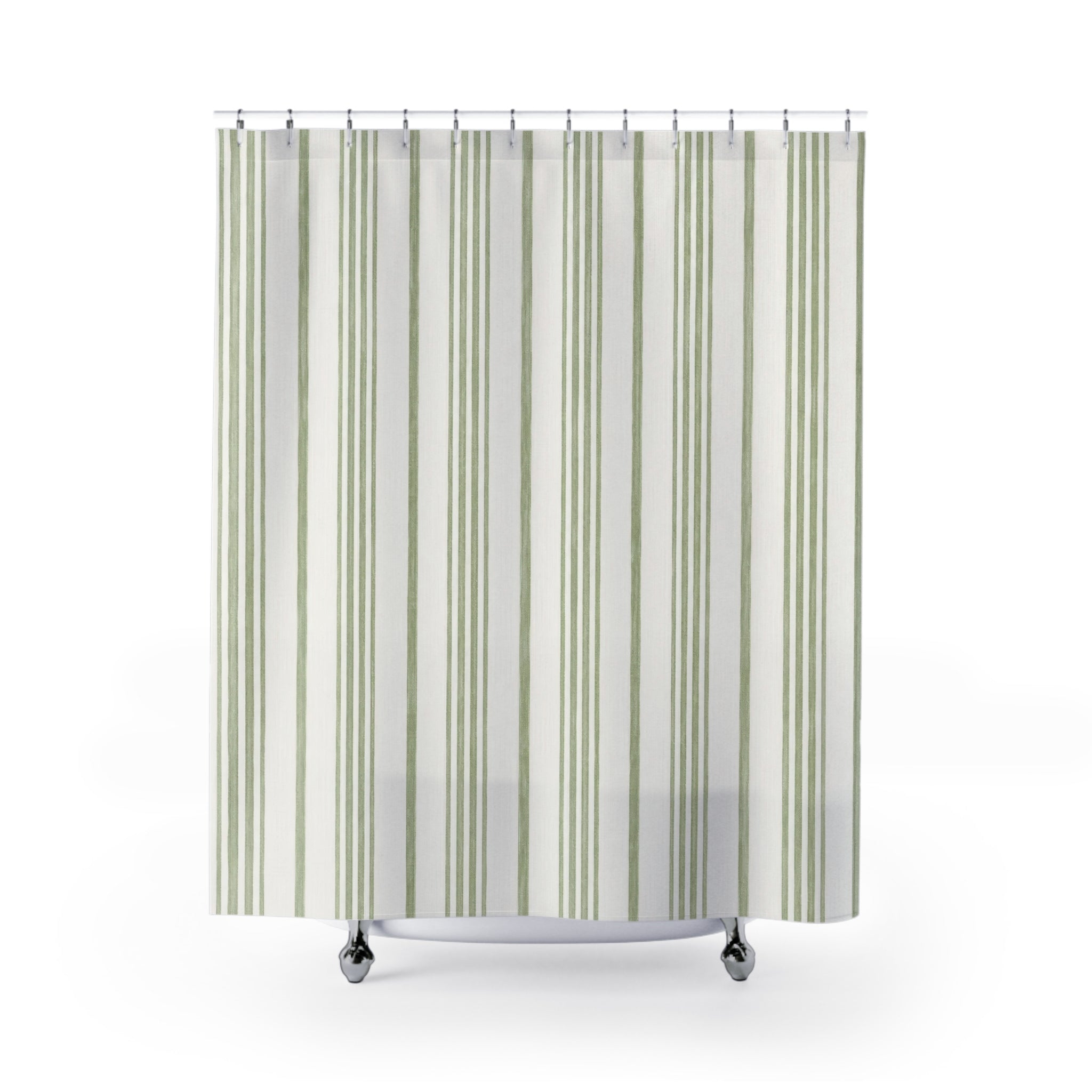 Sage Ticking Stripe Shower Curtain