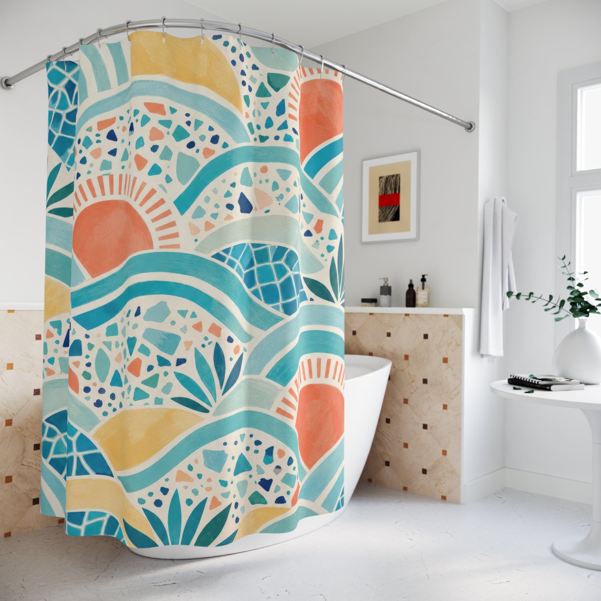 Aqua Coral Beach Wave Shower Curtain