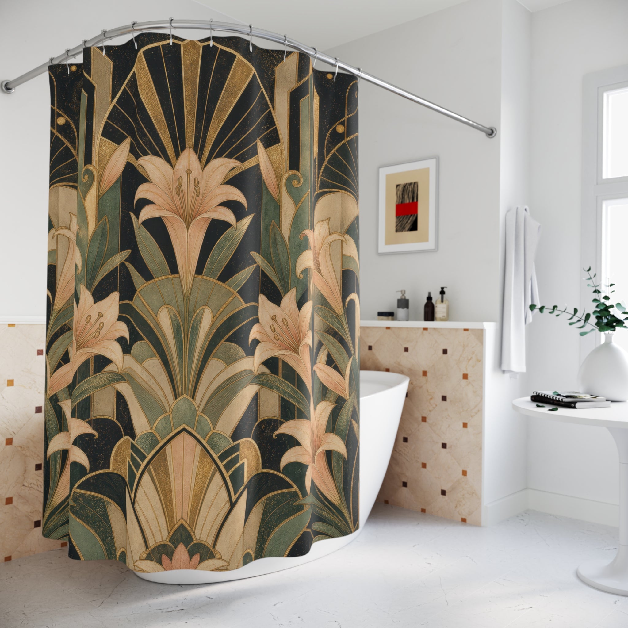 Art Deco Lily Fan Shower Curtain