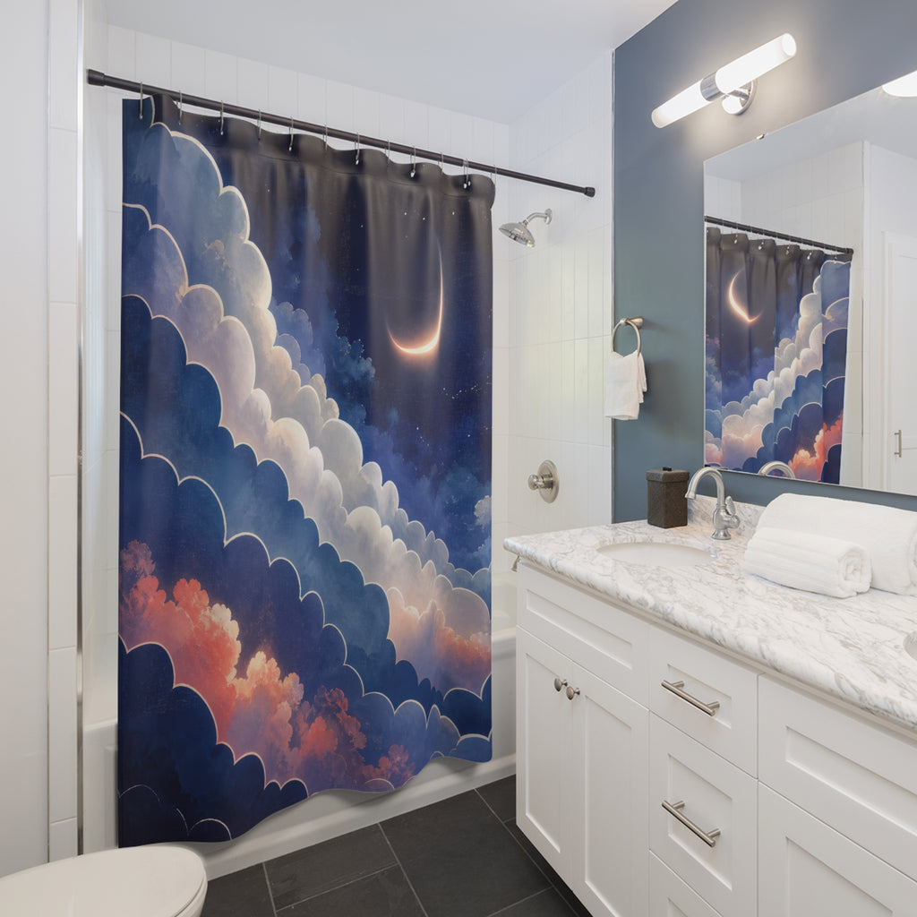 Moonlit Indigo Cloud Scalloped Shower Curtain
