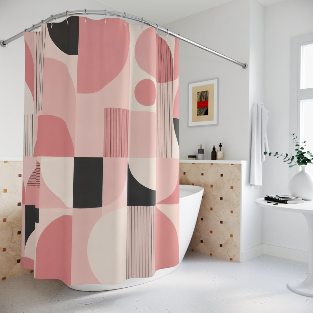 Pink Mid Century Modern Shower Curtain: Retro Geometric
