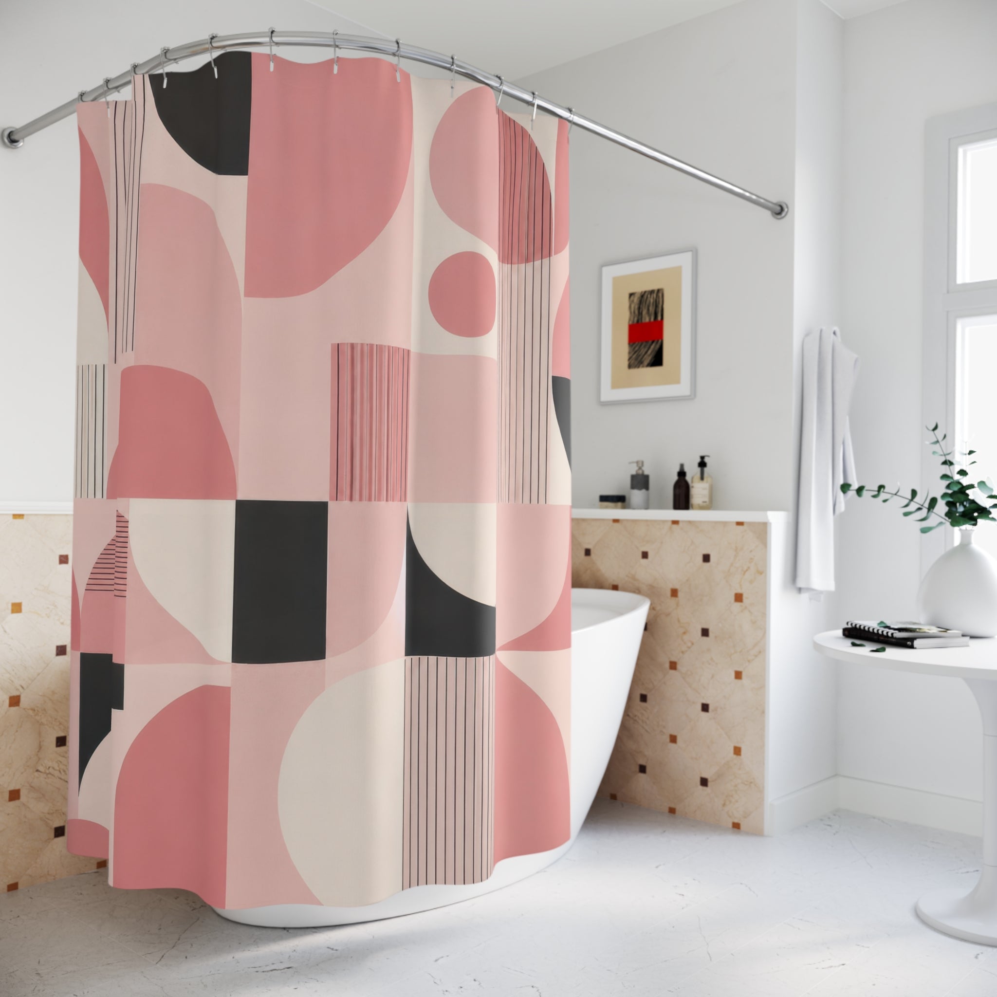 Pink Mid Century Modern Shower Curtain: Retro Geometric