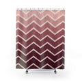 Blush to burgundy ombre chevrons with cream lines shower curtain with full front view