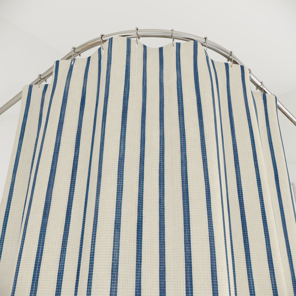 Navy Ticking Stripe Shower Curtain
