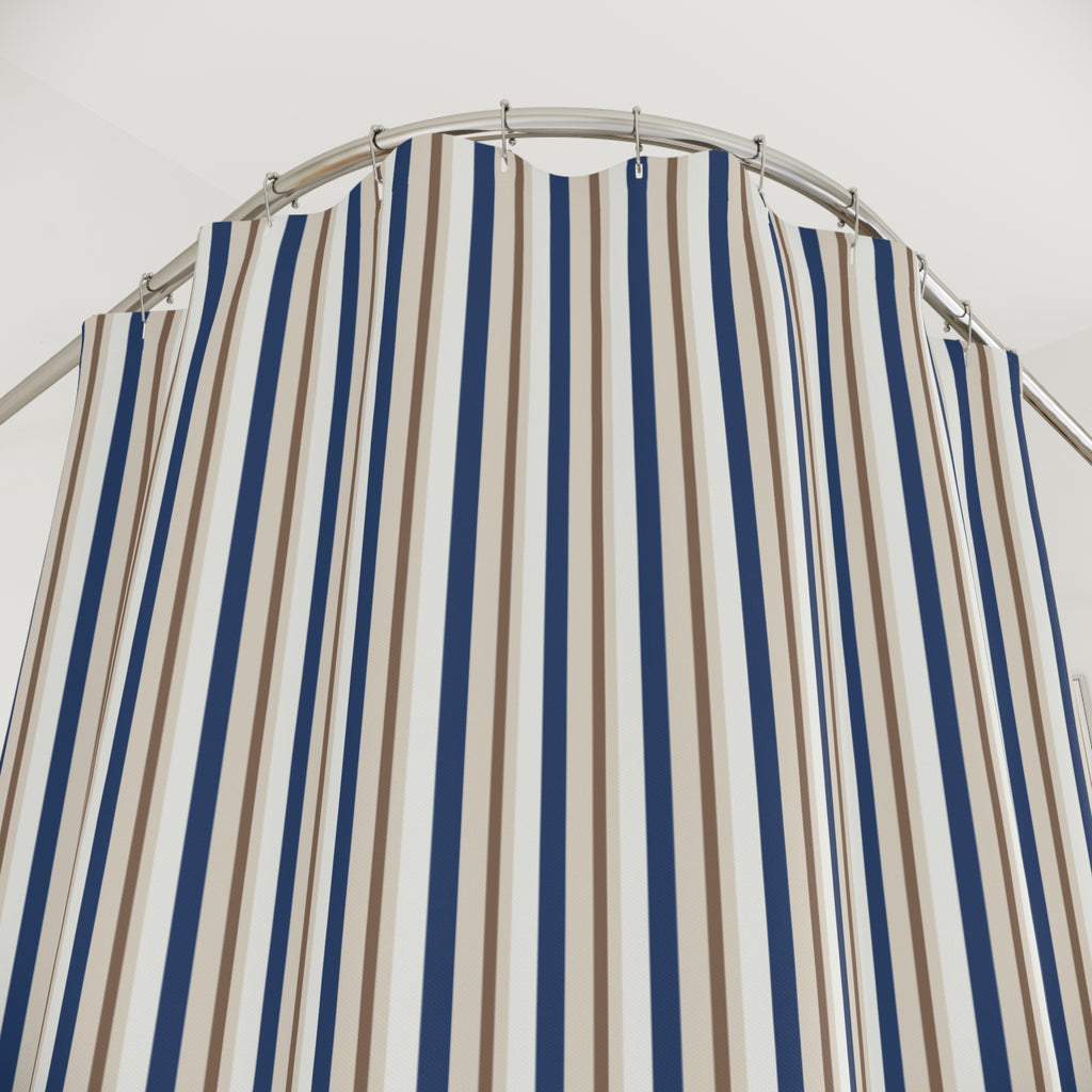 Color Block Stripe Shower Curtain – Navy Cream Taupe