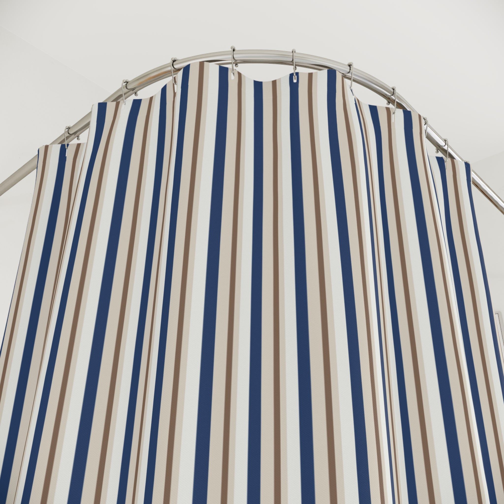 Color Block Stripe Shower Curtain – Navy Cream Taupe