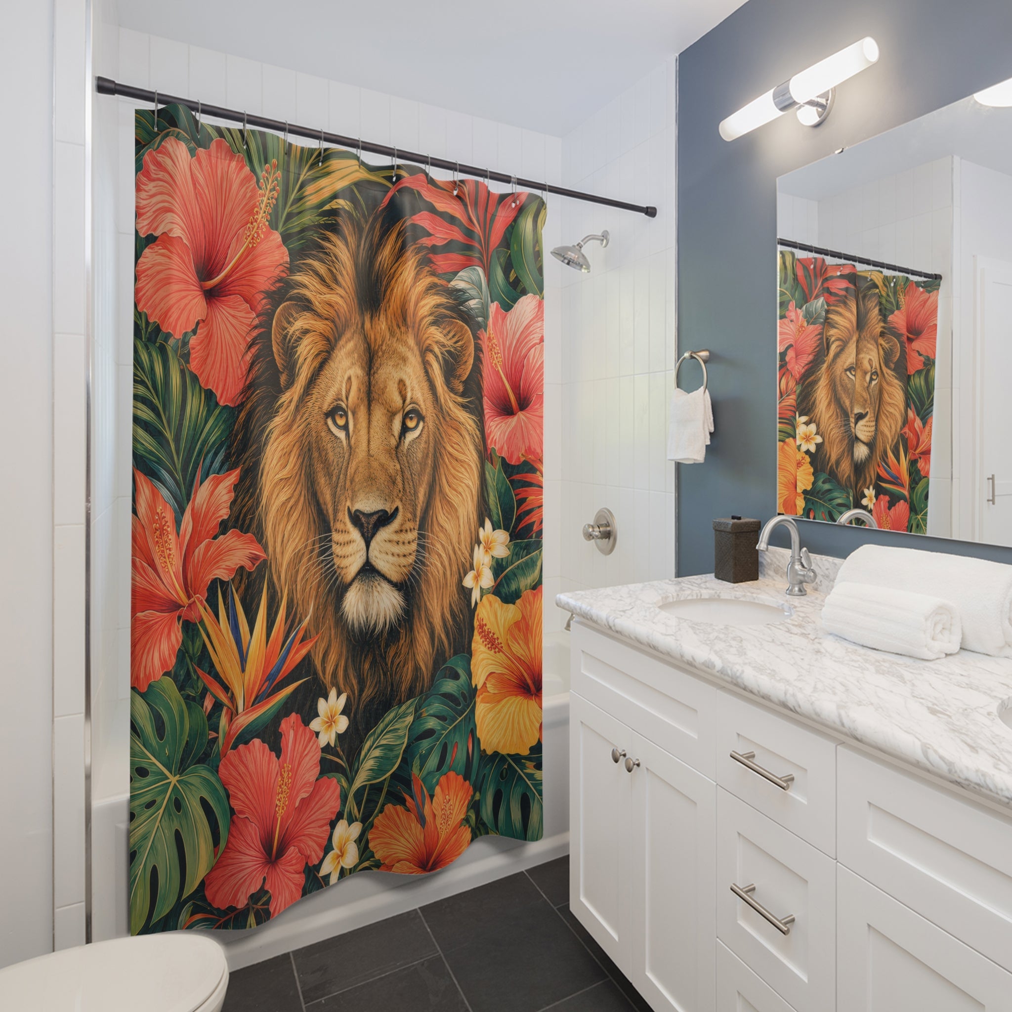 Hibiscus Jungle Animal Portrait Shower Curtain