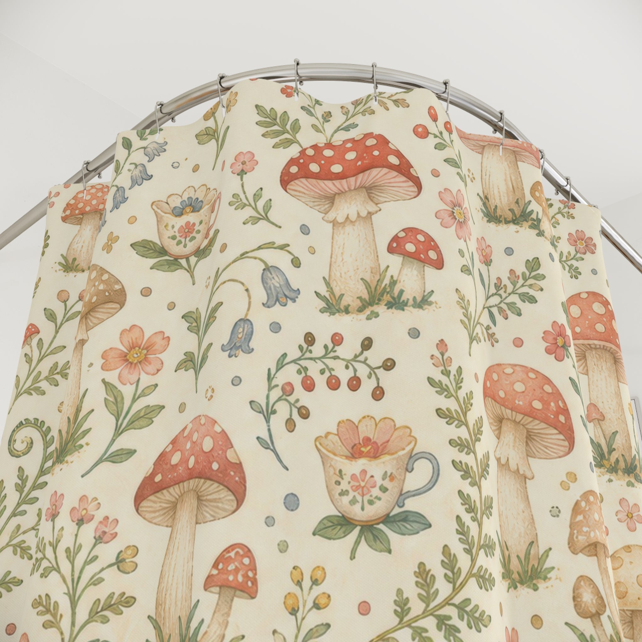 Cute Cottagecore Mushroom Floral Cottage Beige Brown Shower Curtain