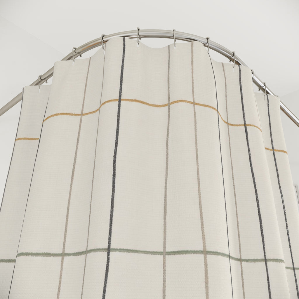 Thin Black Tan Windowpane Check Shower Curtain