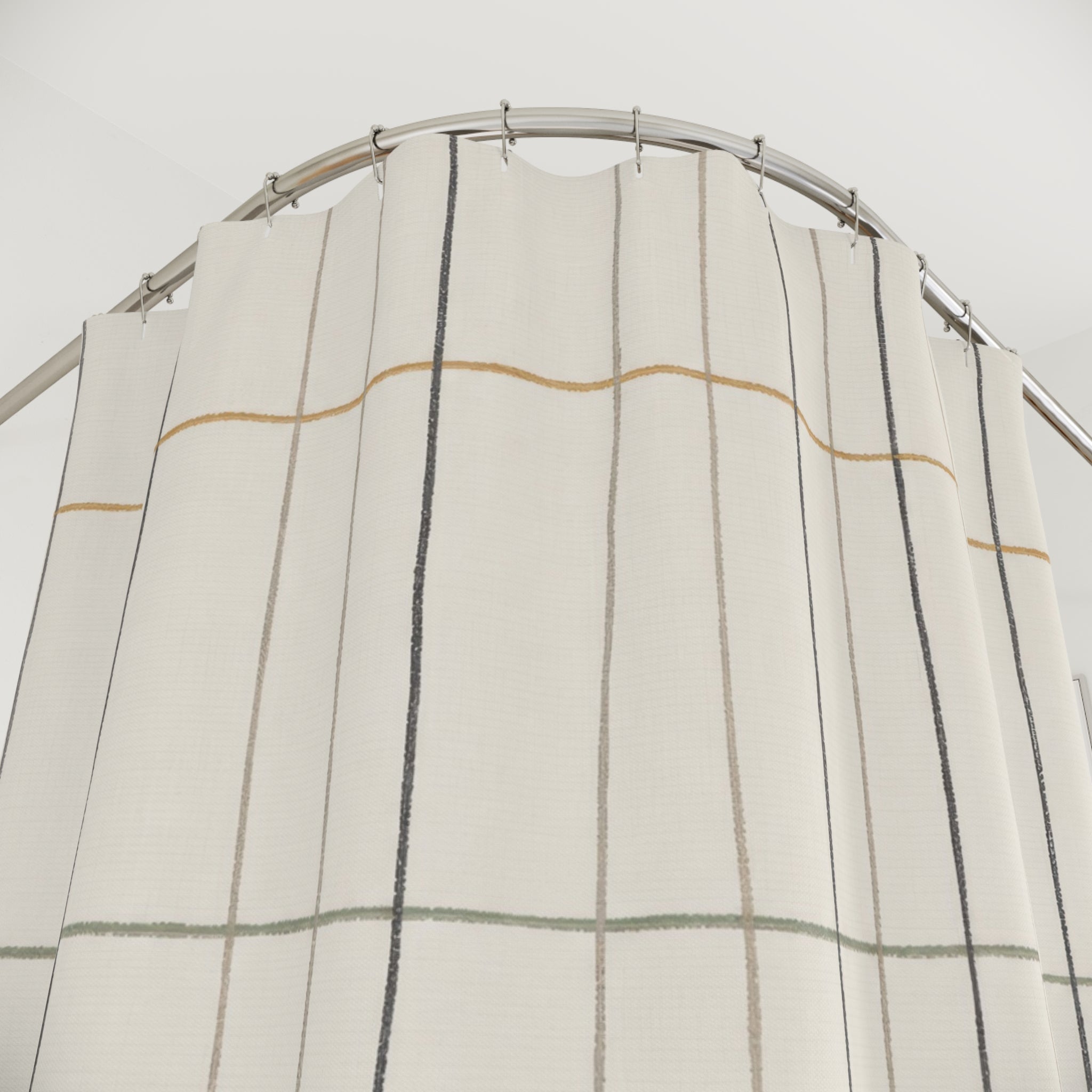 Thin Black Tan Windowpane Check Shower Curtain