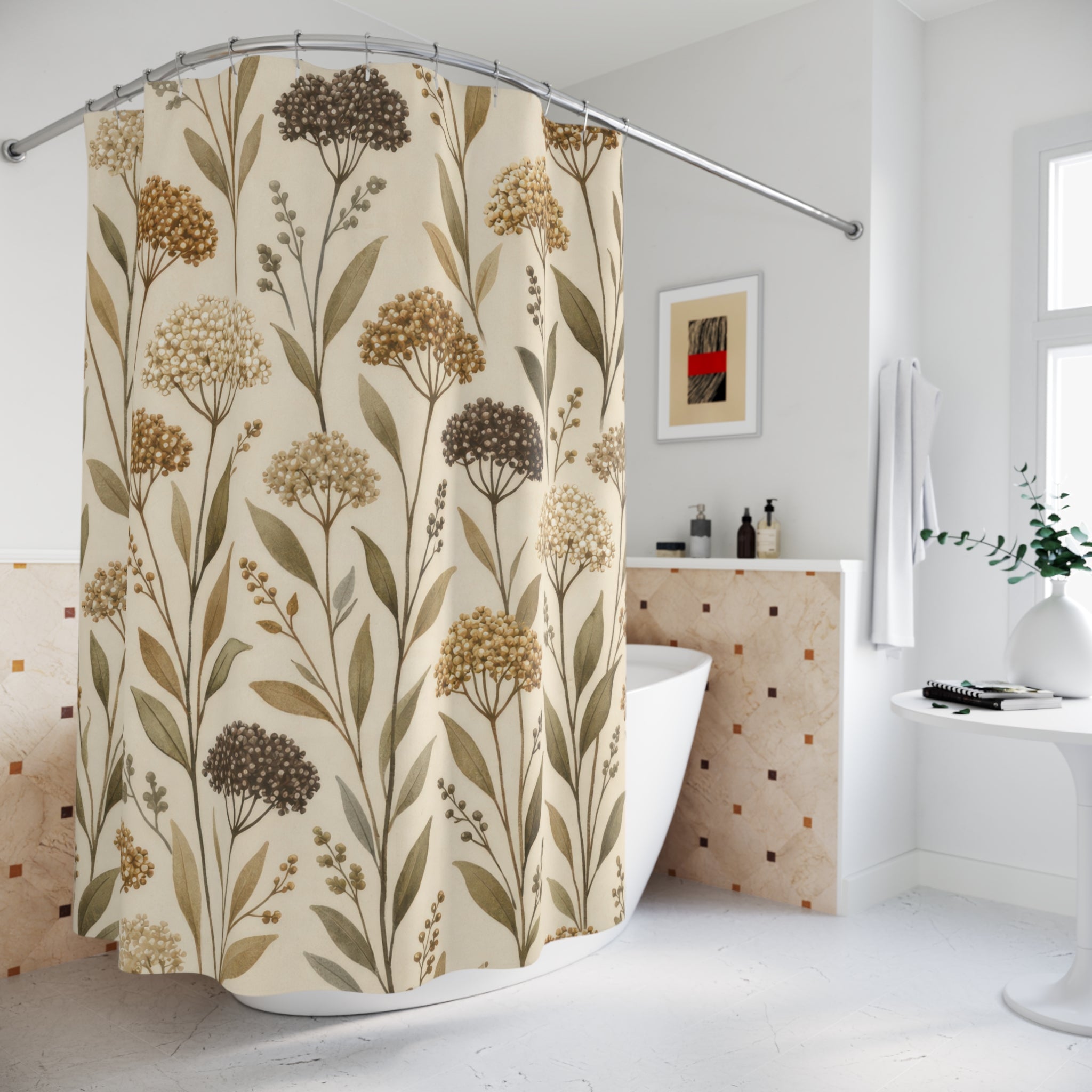 Neutral Wildflower Stem Shower Curtain
