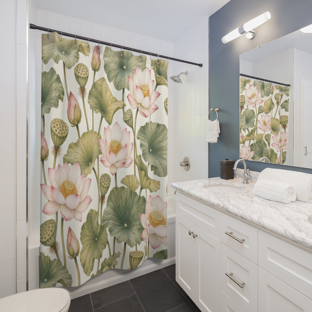 Pink Lotus Flower Botanical Shower Curtain