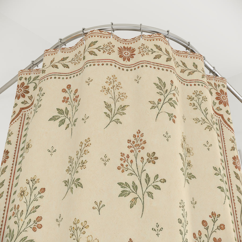 Framed Floral Farmhouse Shower Curtain