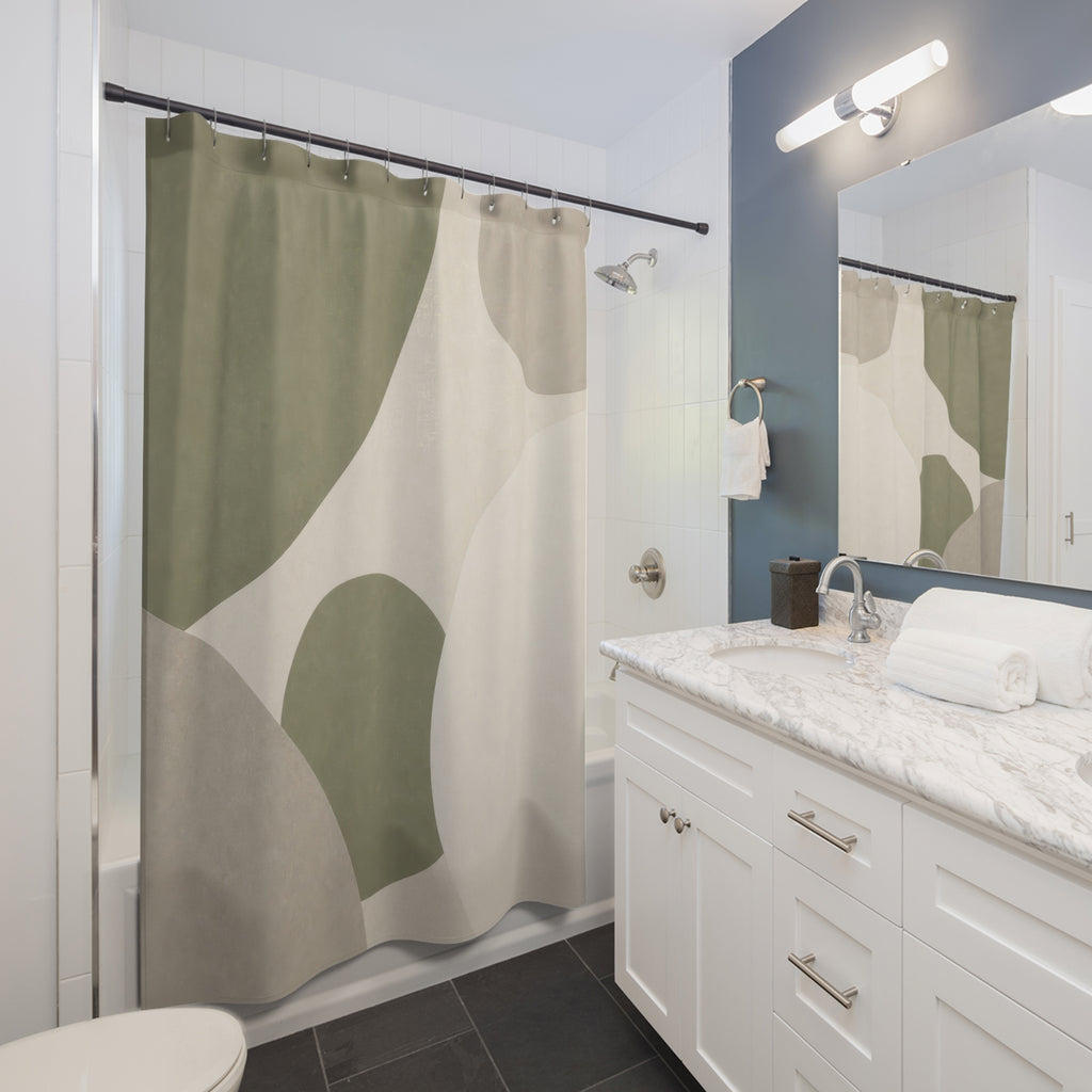 Beige Gray Abstract Sage Green Shower Curtain