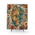 Botanical island watercolor map shower curtain with full front view