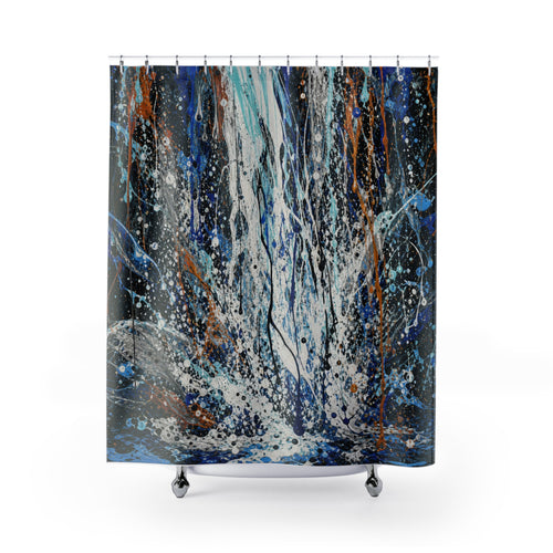 Action Painting Waterfall Print abstract shower curtain with full front view