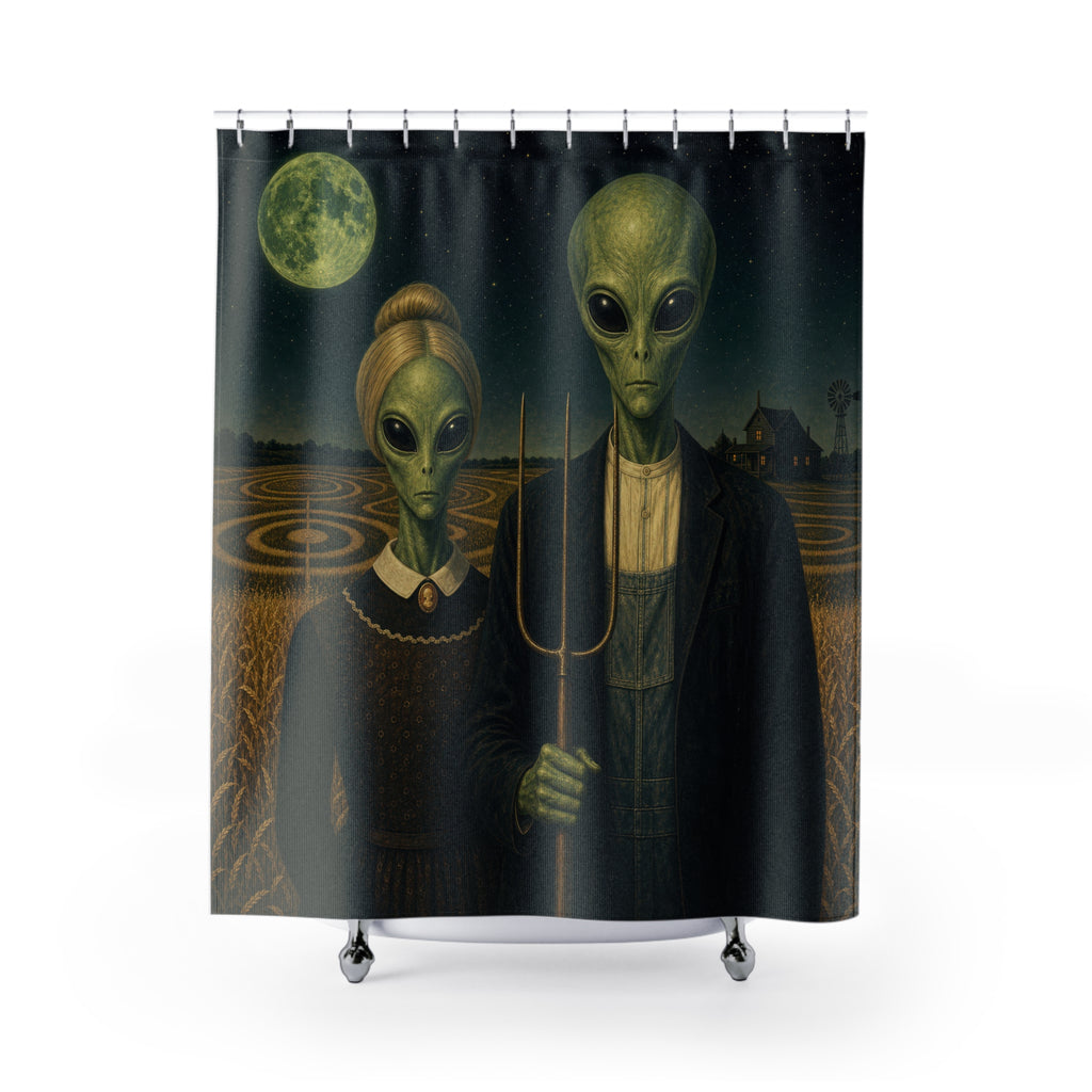 Alien American Gothic Unique Funny Shower Curtain