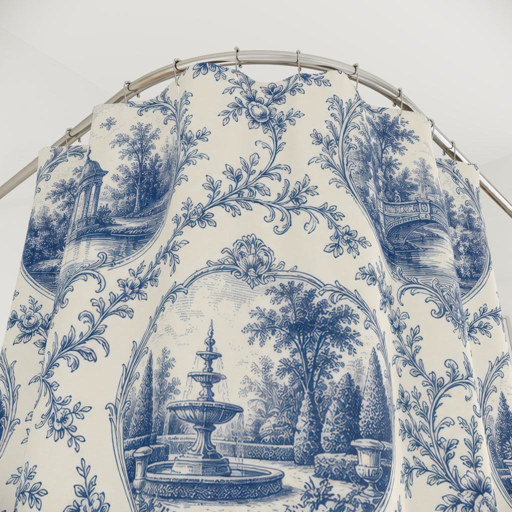 Cobalt Pavilion Toile Shower Curtain