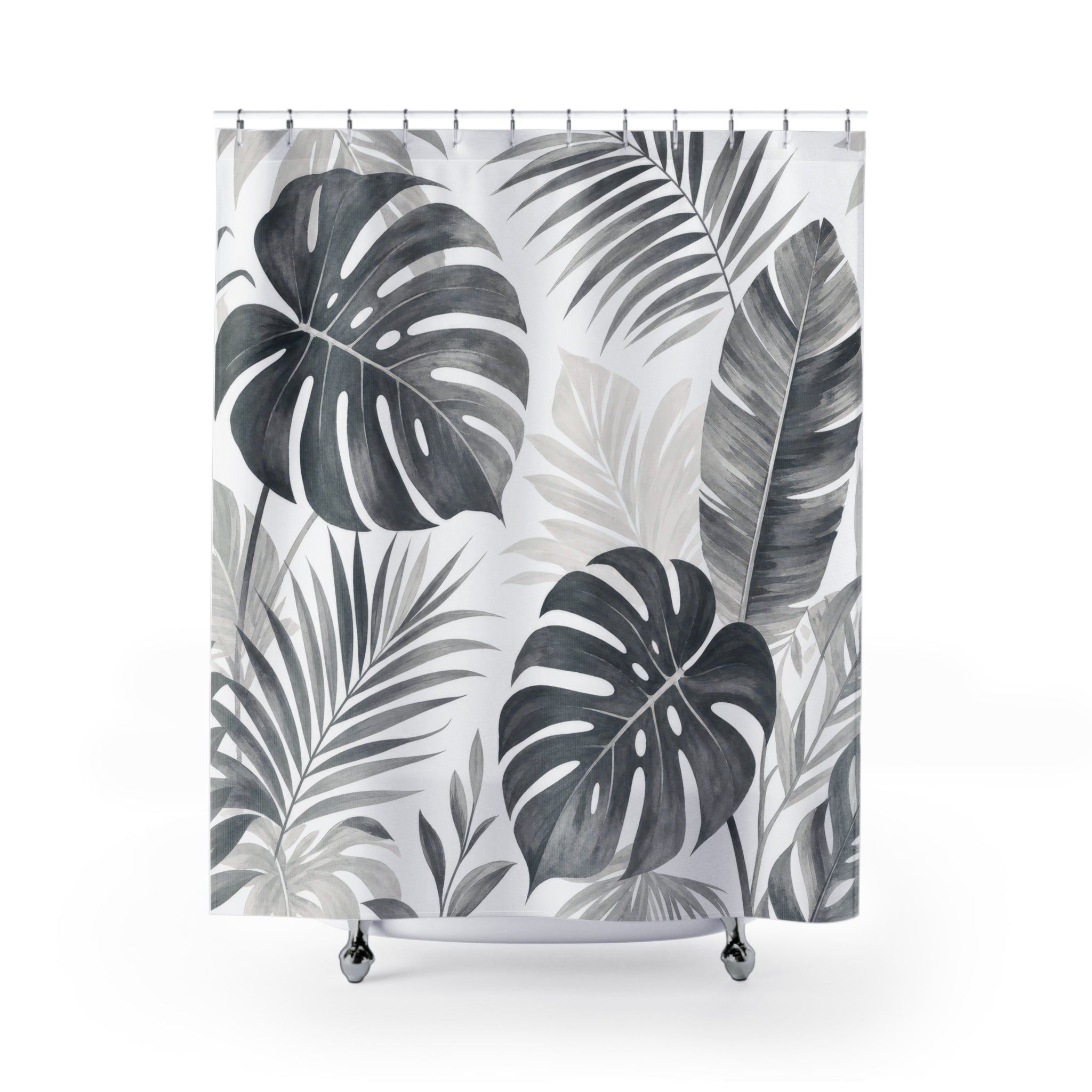 Grey Tropical Leaf Shower Curtain