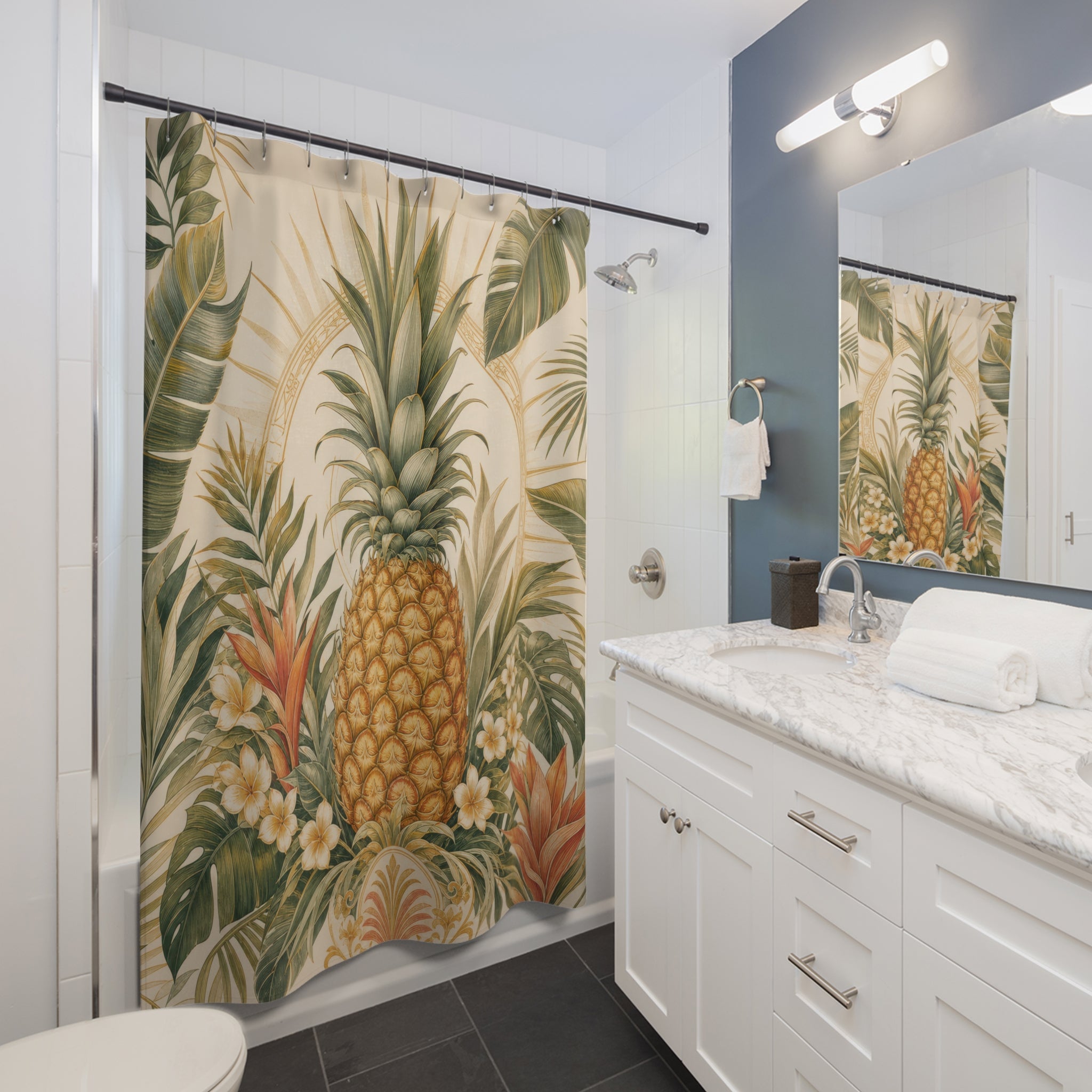 Tropical Botanical Pineapple Shower Curtain