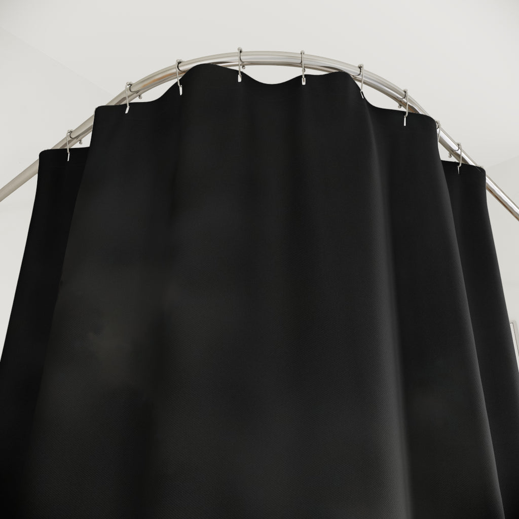Close-up of Nocturnal black garden with moonlit flowers and gold grasses shower curtain with hooks and folds