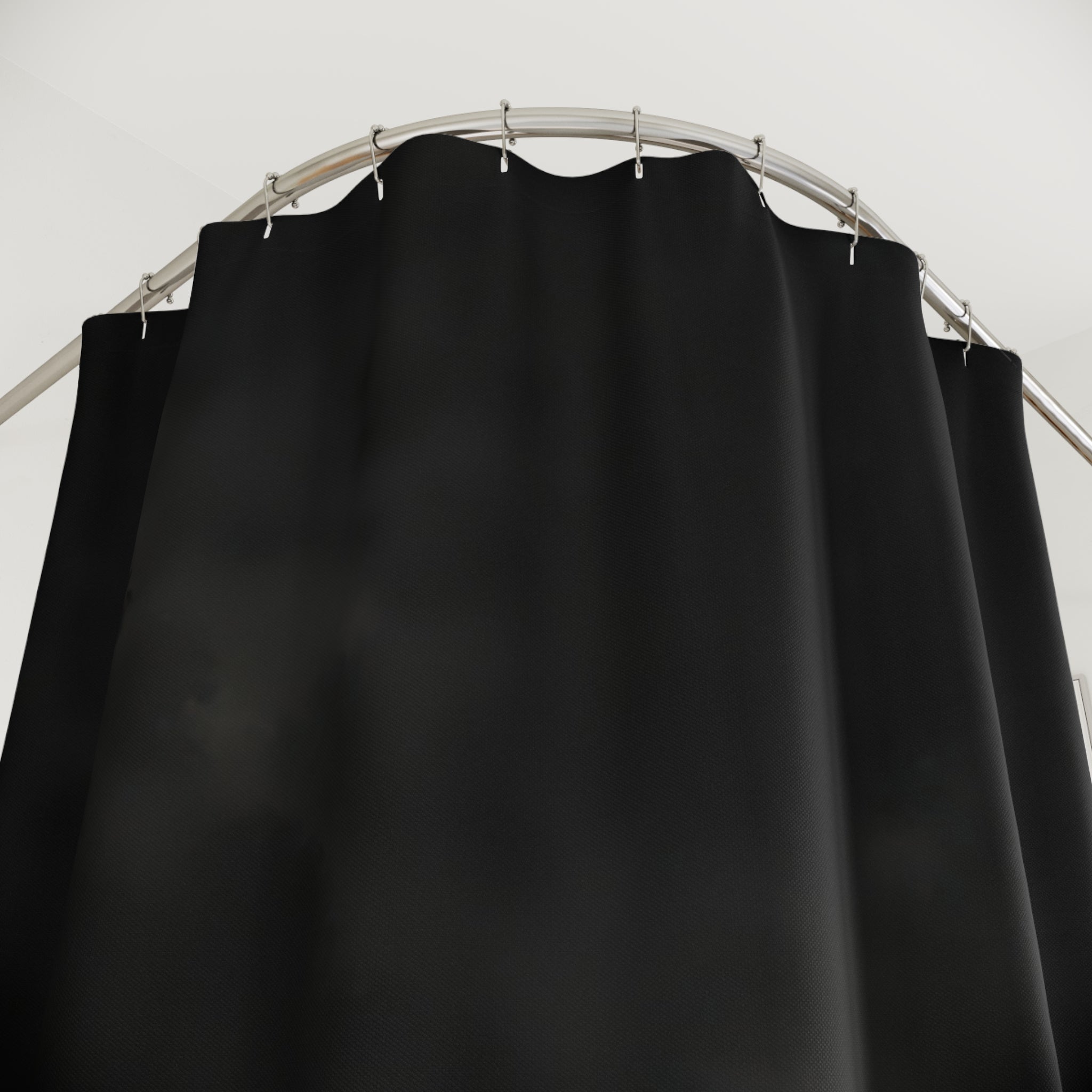 Close-up of Nocturnal black garden with moonlit flowers and gold grasses shower curtain with hooks and folds