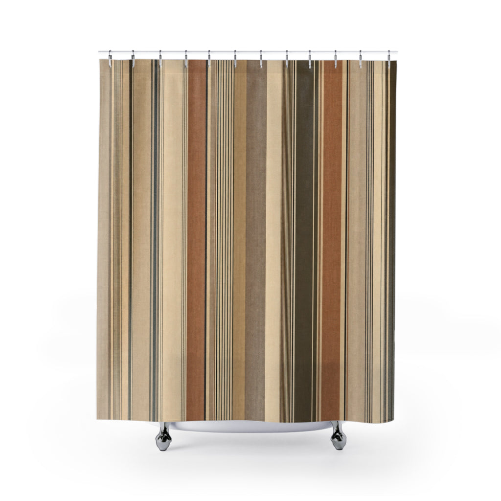 Tan Camel Brown Vertical Stripe Shower Curtain