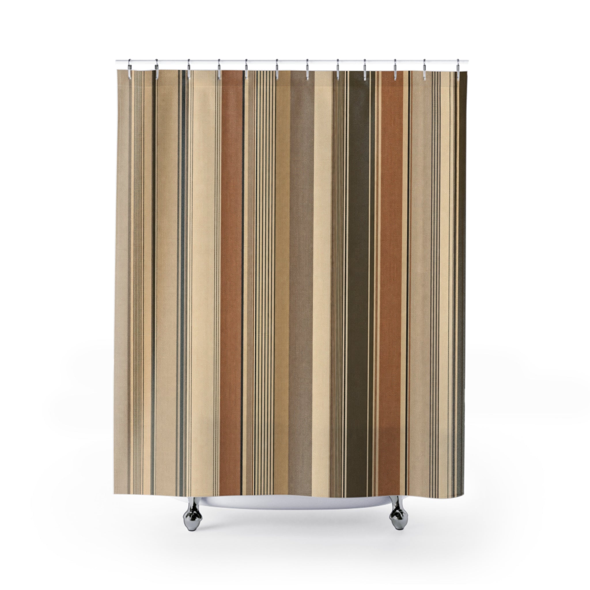 Tan Camel Brown Vertical Stripe Shower Curtain