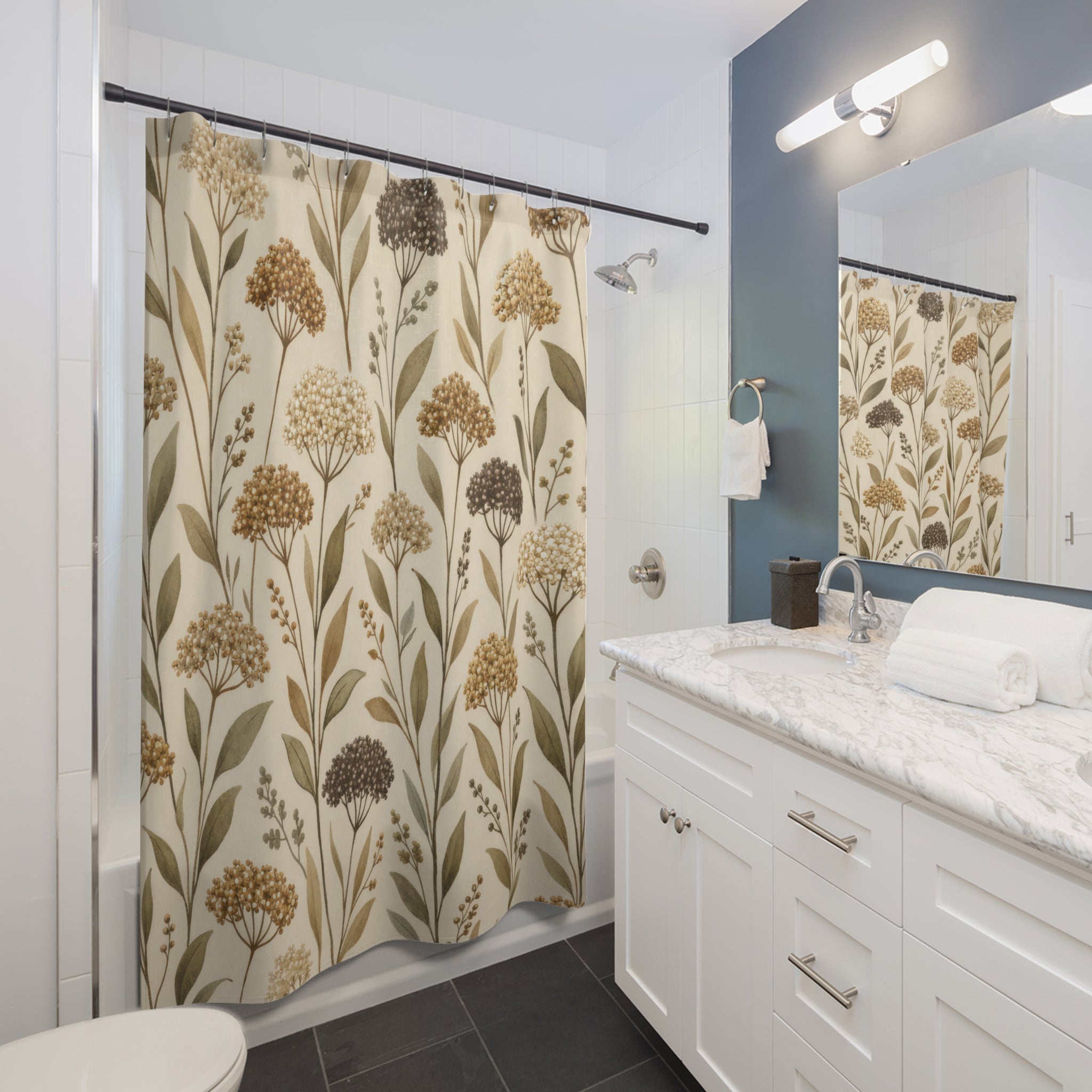 Neutral Wildflower Stem Shower Curtain