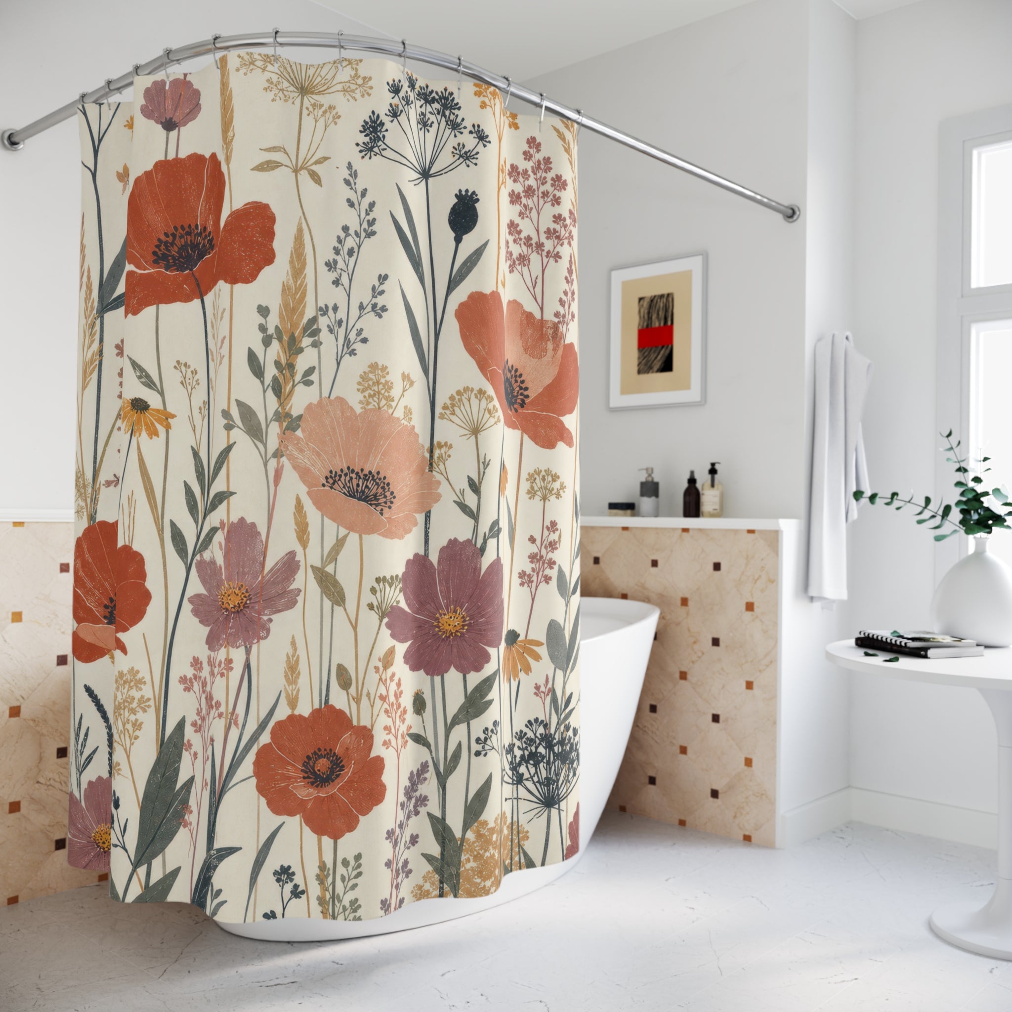 Orange Wildflower Meadow Shower Curtain
