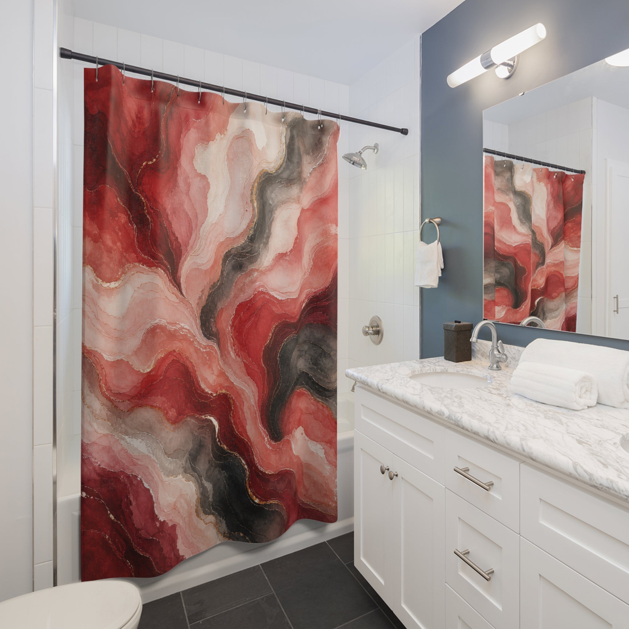Red Marble Shower Curtain