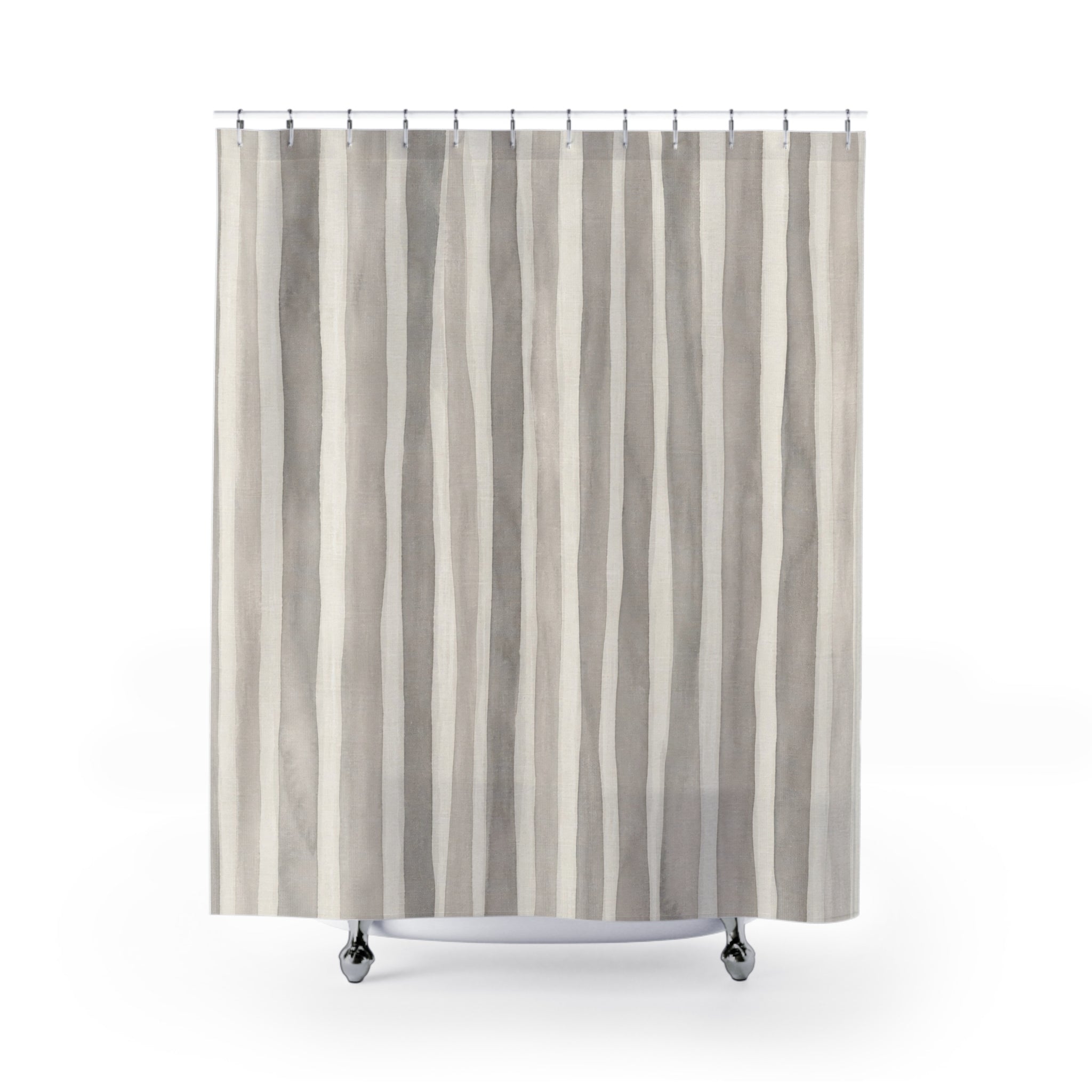 White Watercolor Vertical Stripe Shower Curtain