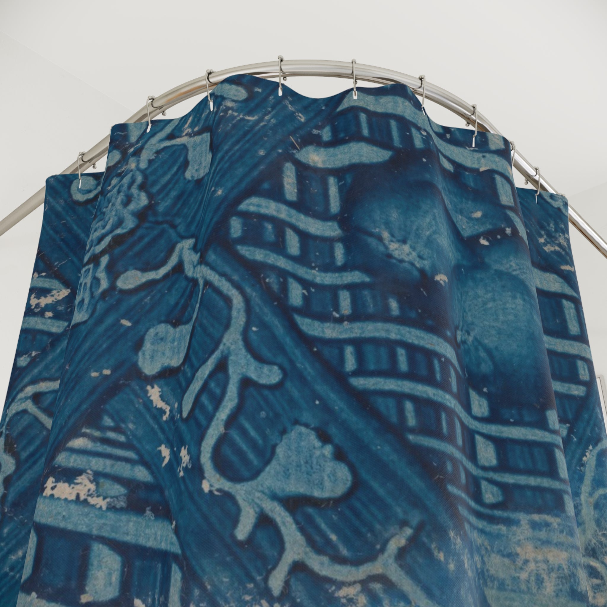 German Paste Paper Shower Curtain – Indigo Lattice