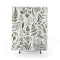Green Herbarium Shower Curtain, Sage Green Nature Bathroom Decor, Herbarium Botanical Bath Curtain, Guest Bath Decor, Small Bathroom Decor