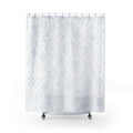 White Boho Shower Curtain, Damask Floral Bath Decor, Pale Blue Gray Ornament Pattern, Guest Bathroom Decor, Soft Classic Style, White Style