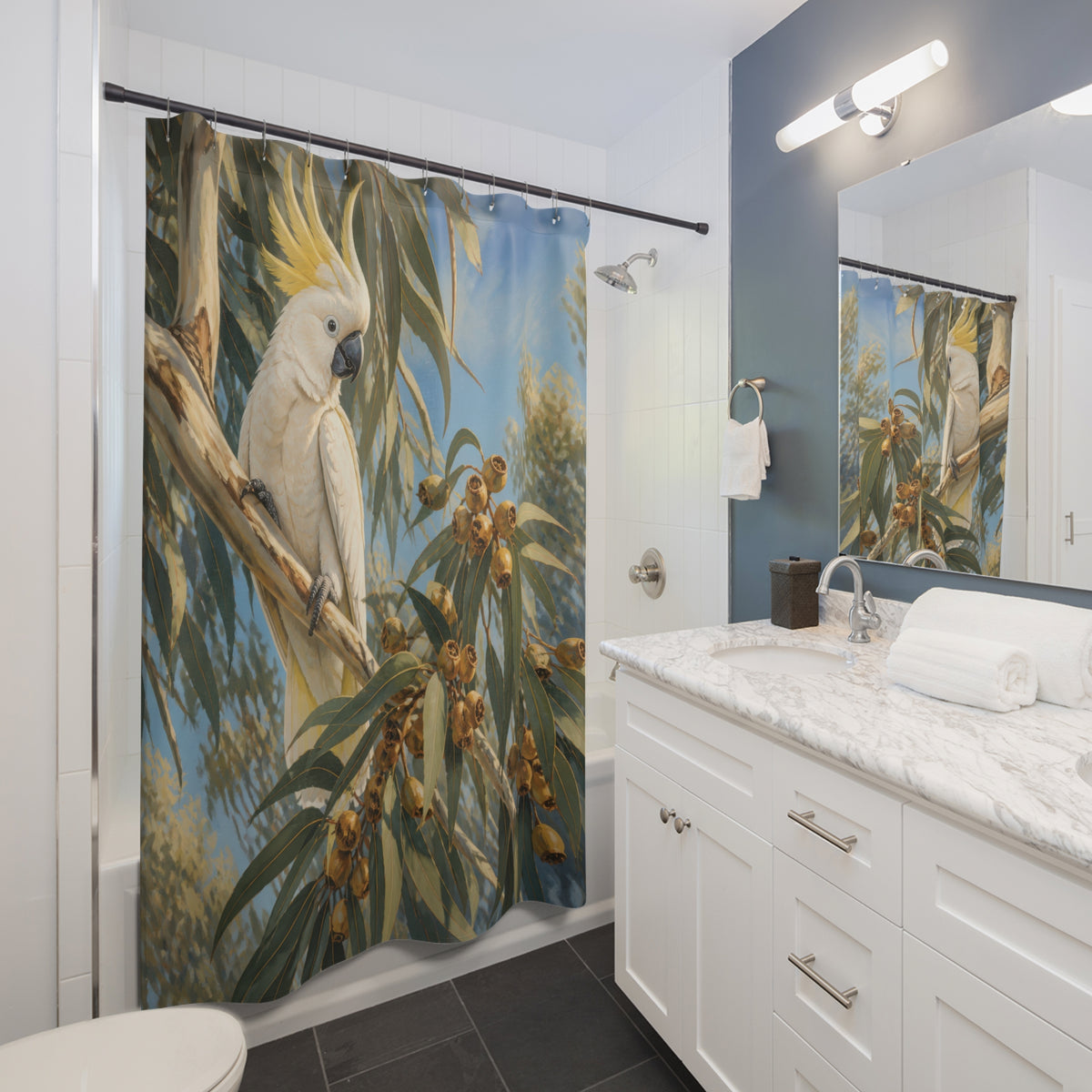 Sunlit Eucalyptus Cockatoo Shower Curtain