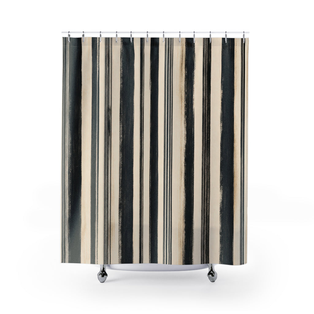 Beige Ivory Vertical Pinstripe Shower Curtain