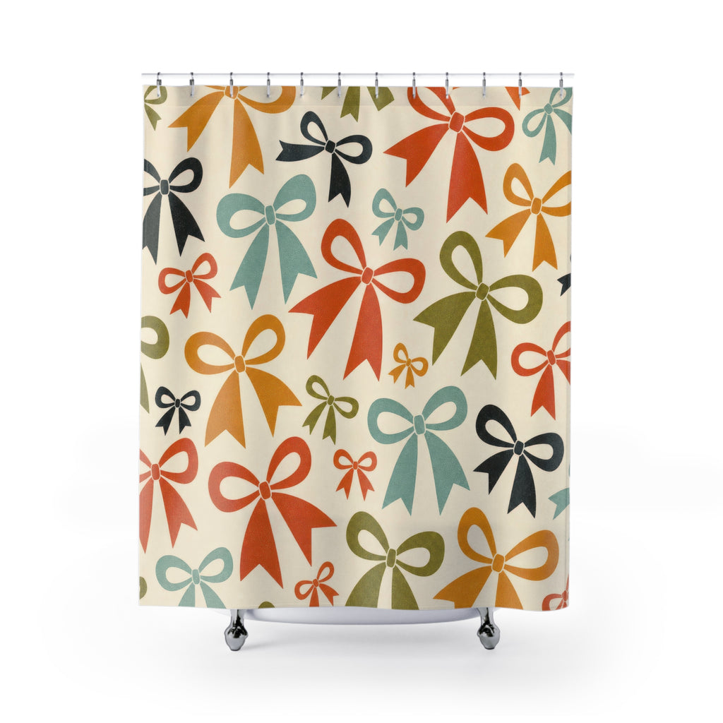 Retro Ribbon Bow Pattern Shower Curtain