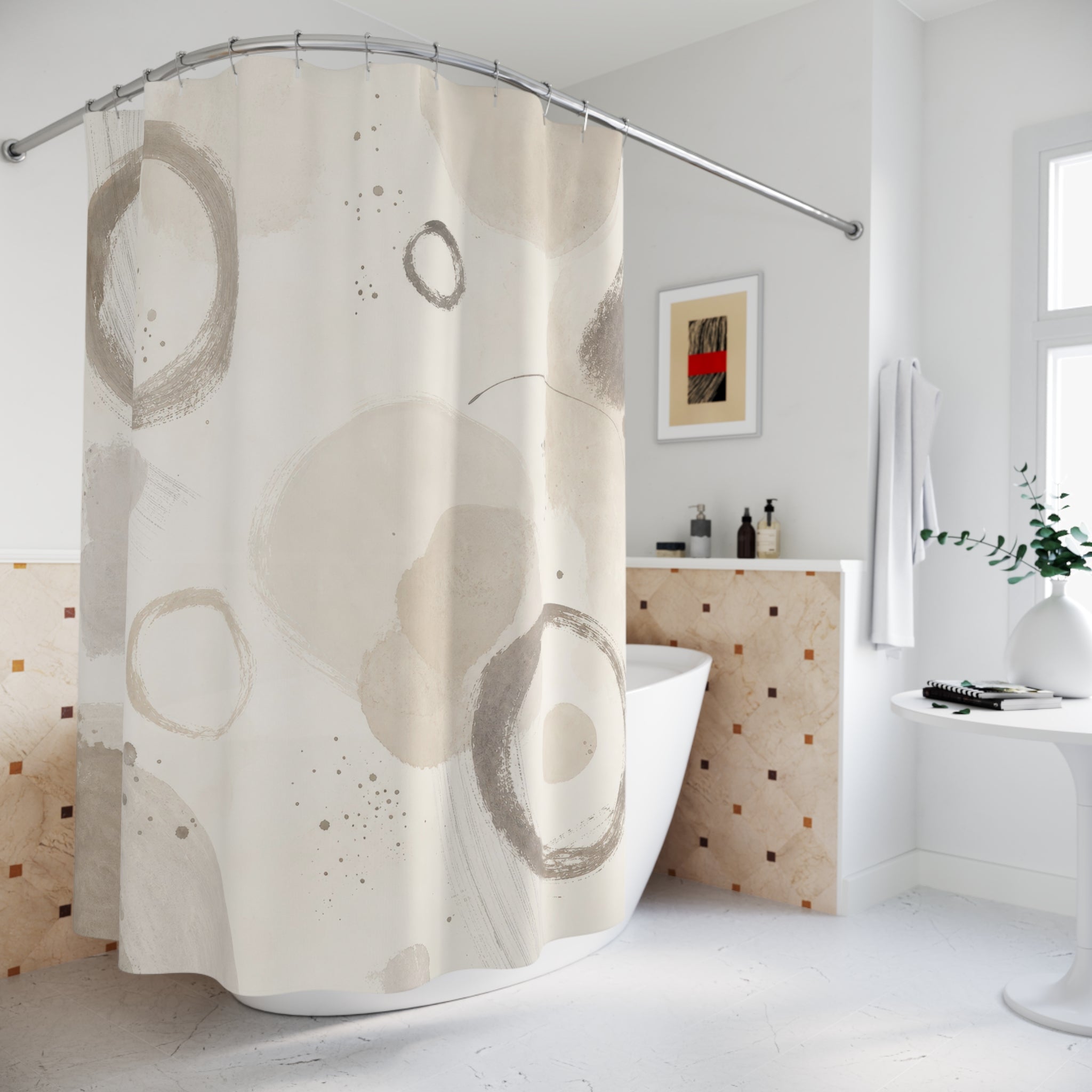 Off White Beige Circle Shower Curtain