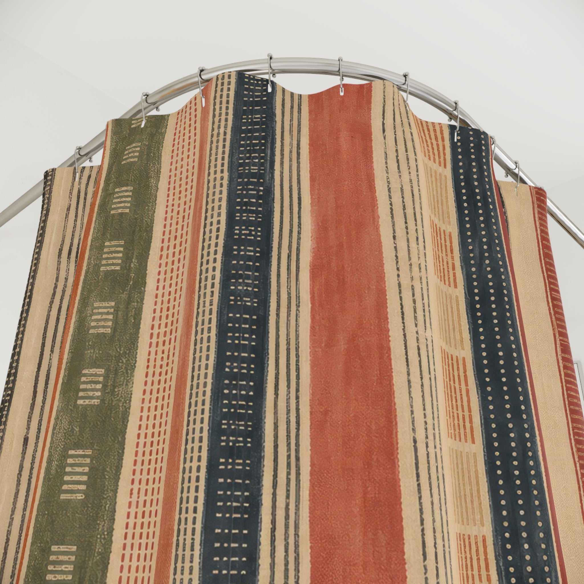 Rust Sage Denim Vintage Stripe Shower Curtain