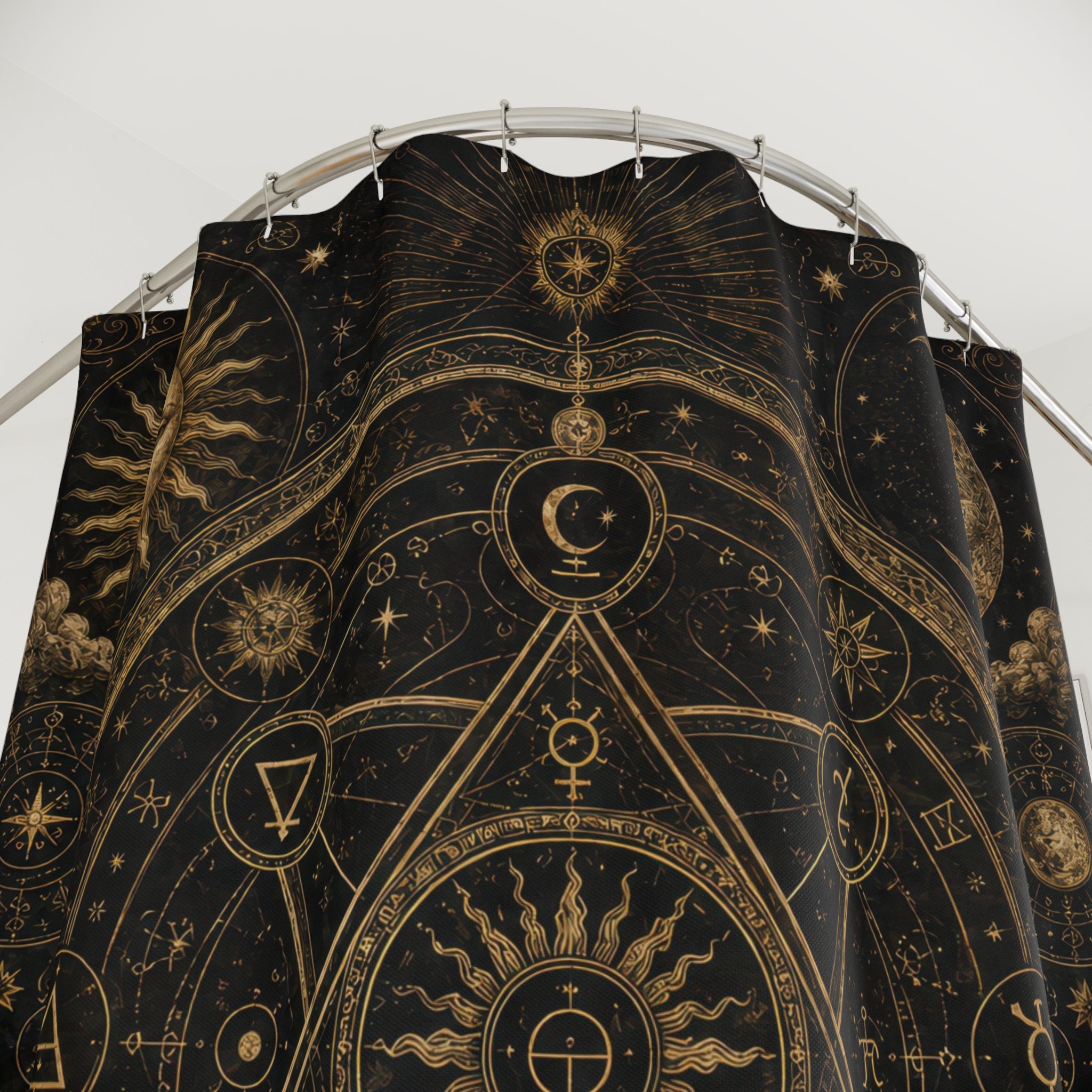 Alchemy Shower Curtain: Black Gold Celestial