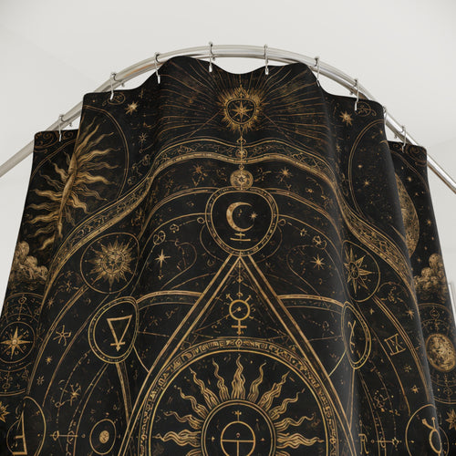 Alchemy Shower Curtain: Black Gold Celestial