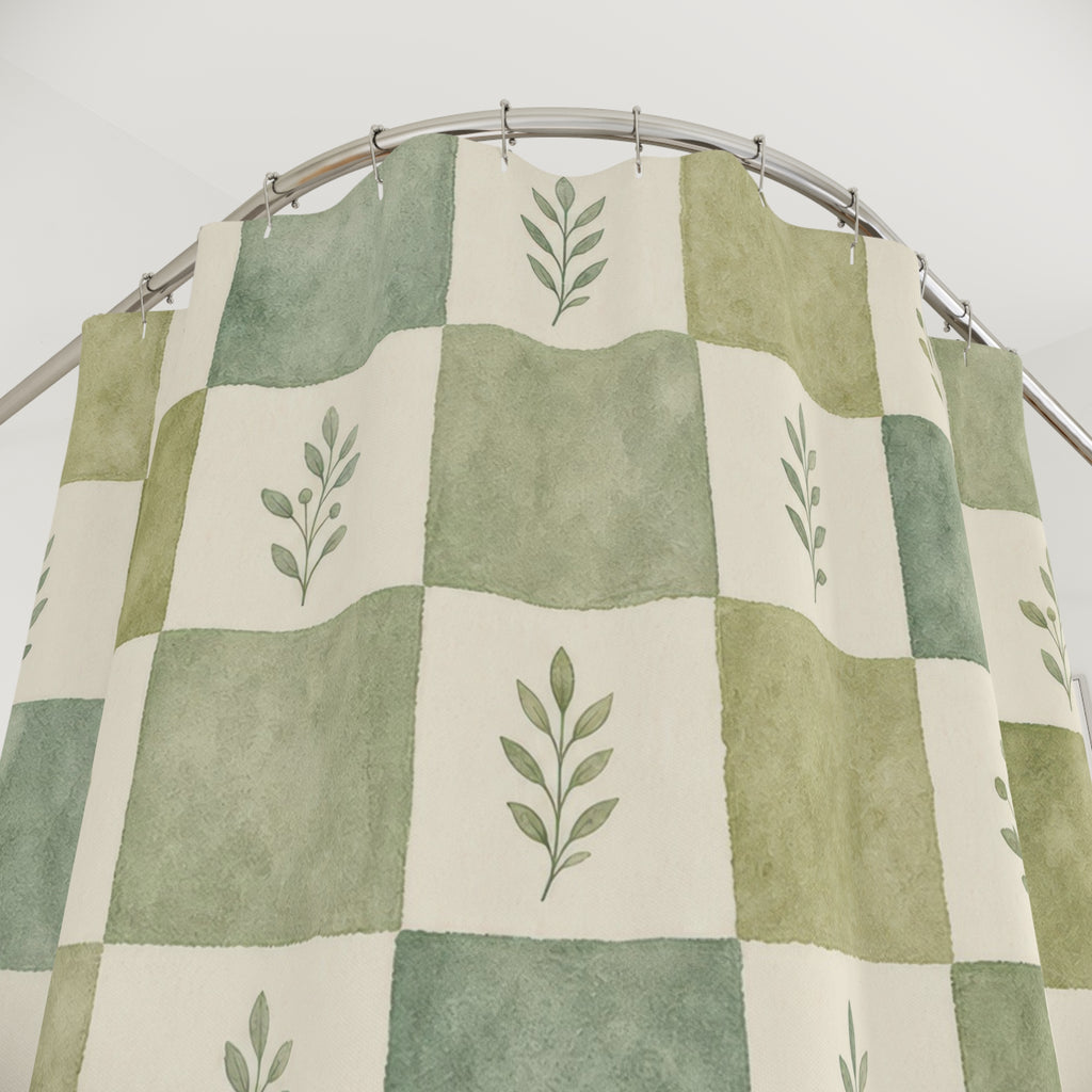 Celadon Checker Shower Curtain