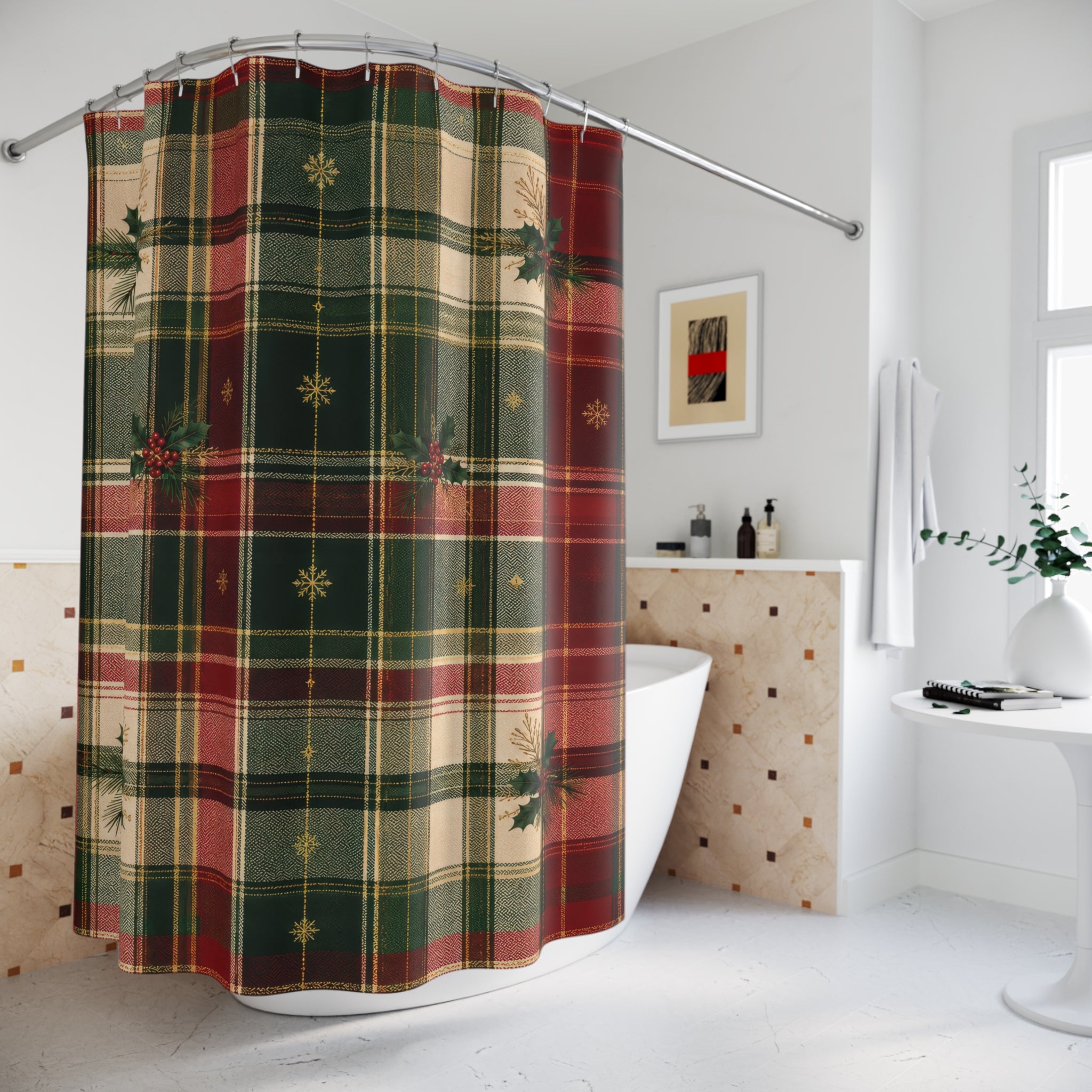 Christmas Plaid Shower Curtain: Red Green Tartan