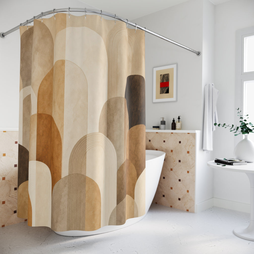Brown Beige Stacked Arch Shower Curtain