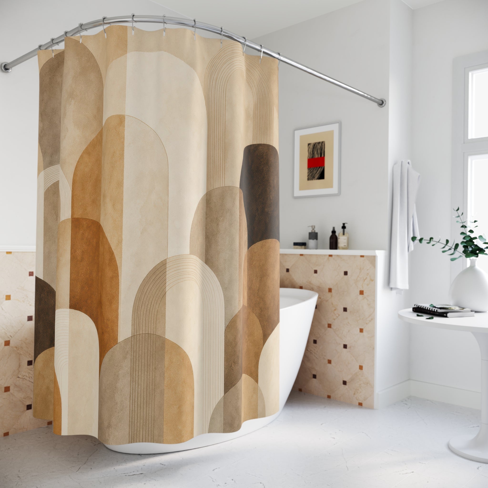 Brown Beige Stacked Arch Shower Curtain