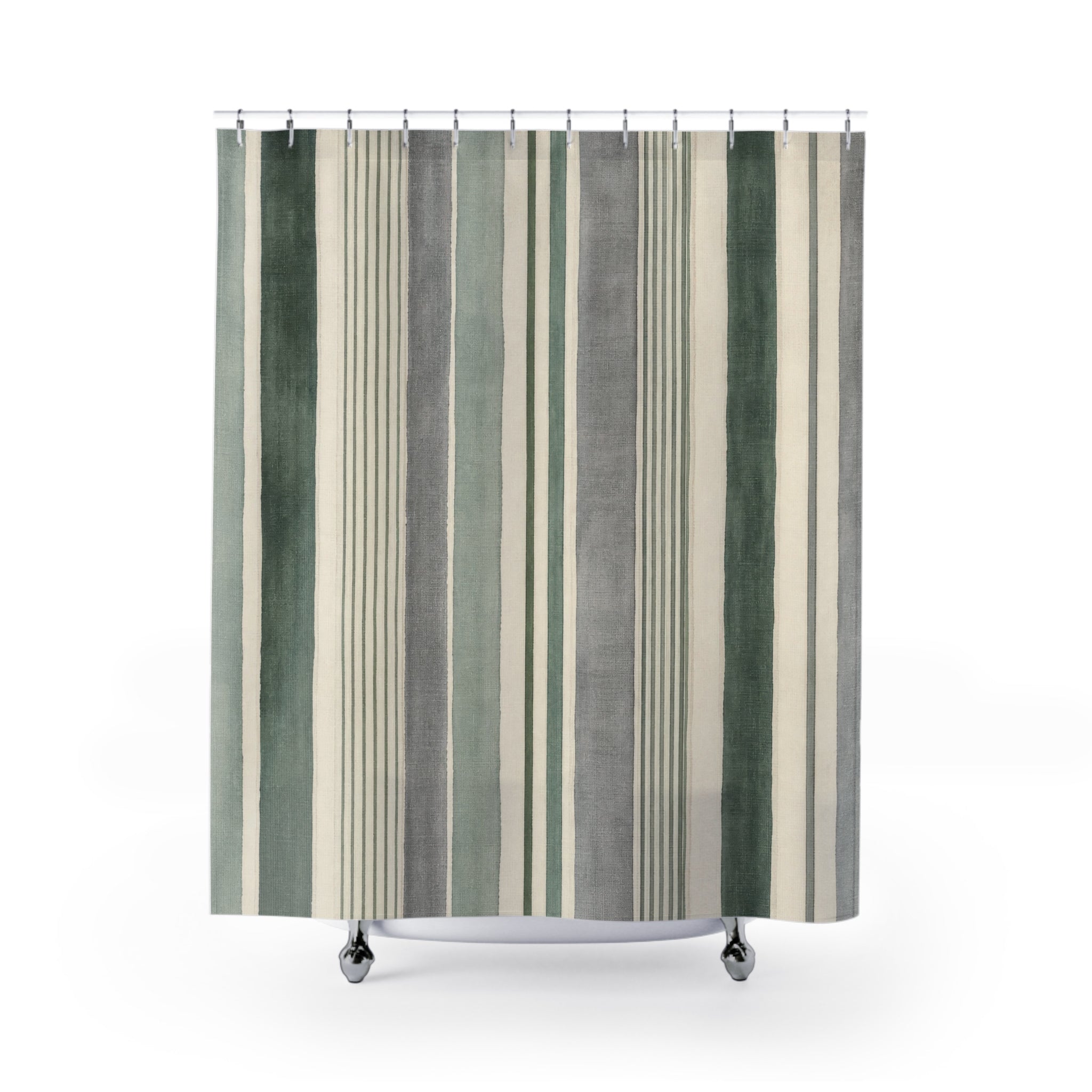 Sage Green Stripe Watercolor Vertical Striped Shower Curtain